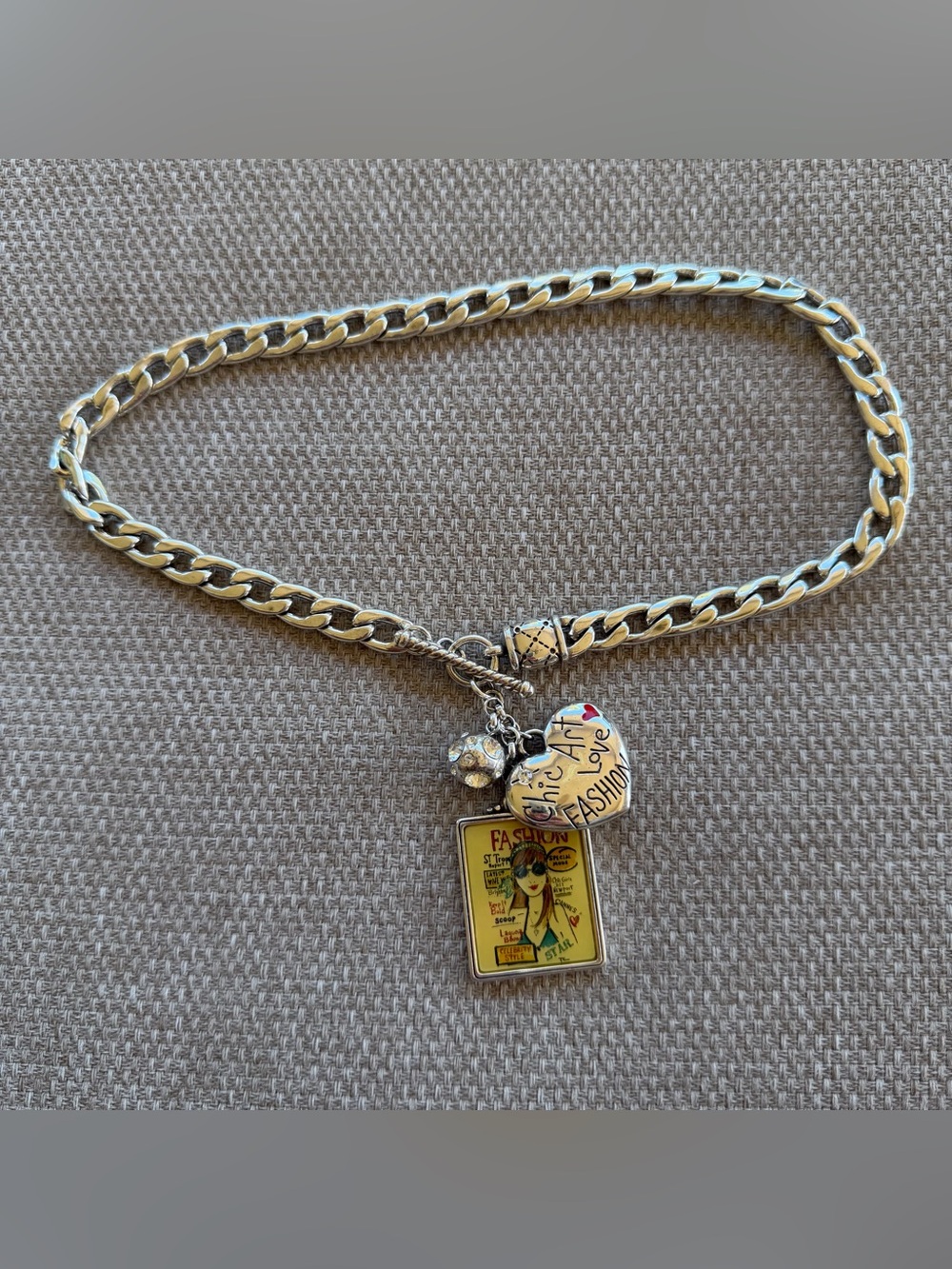 Brighton Covergirl Toggle Necklace Silvertone Fashionista 16” Long